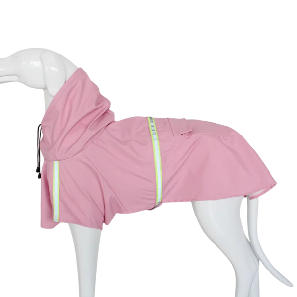 Kutyaplánta kapucnival és fényvisszaverő elemekkel Méret 2XL 62 cm mellkas 45 cm hossz Zsebkészület tépőzárral Vízálló kutyaruha 9–14 kg rózsaszín