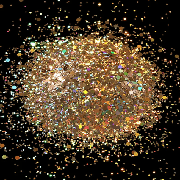 Kuusikulmaiset glitterit 10g PET PVC Kiiltävät koristeet koristelemiseen Kimallus luovaan tekemiseen Taide DIY Käsityöt Korut Manikyyri ruusukulta