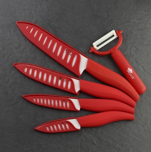 Kvalitní sada keramických nožů - 5 ks červená