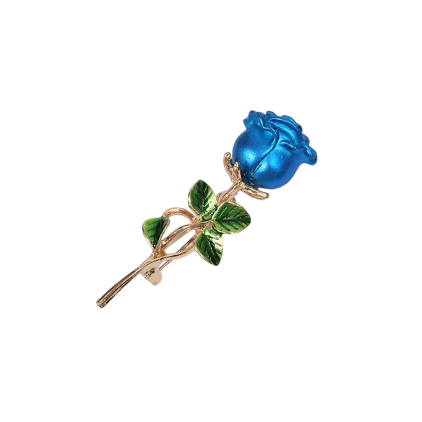 Květinová brož růže cca 5,5 x 1,7 cm elegantní dekorativní odznak kovový vzhled doplněk na oblečení klopu dárek pro ženy modrá