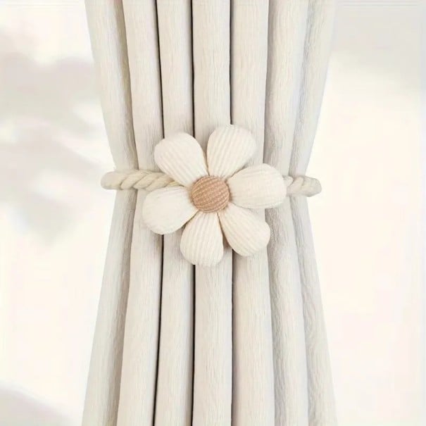 Květinová magnetická okenní přezka dekorativní úvaz 46 cm magnetický držák pro stažení závěsů a záclon k oknu bílá