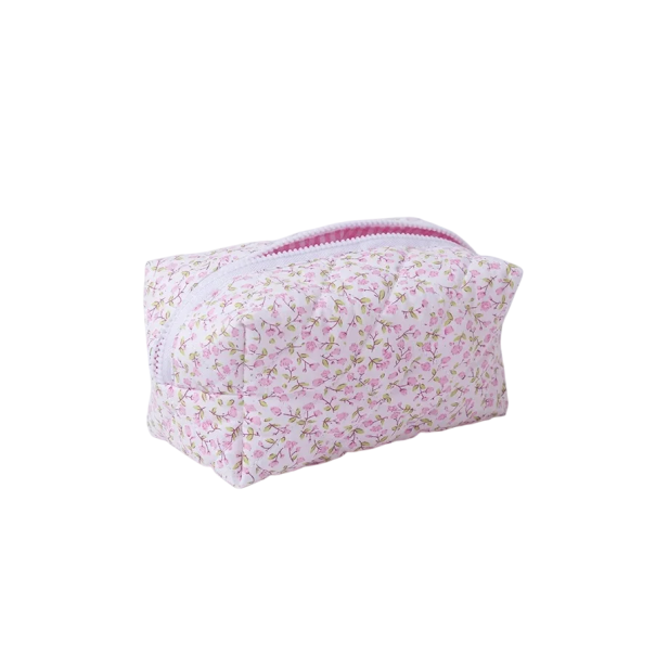 Květinová prošívaná kosmetická taštička 18 x 10,5 x 10,5 cm Velká cestovní úložná taška na make-up Dámský organizér s květinovým potiskem Polyester růžová