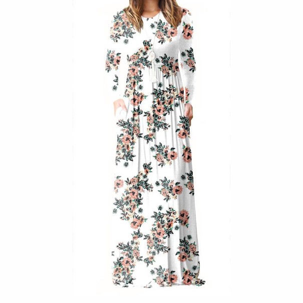 Kvetované šaty s dlhým rukávom biela XS