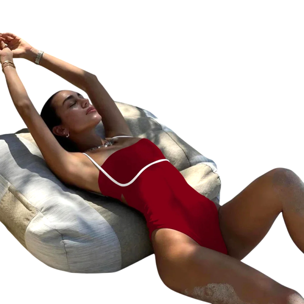 Kvinders badedragt i ét stykke med tynde stropper og kontrasterende trim Elegant brasiliansk ryg Sommerstil til stranden og poolen rød L