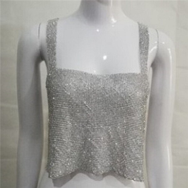 Kvinders glimmer crop top sølv