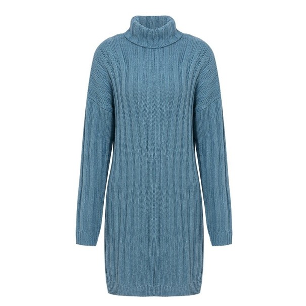Kvinders rullekrave-sweaterkjole blå L