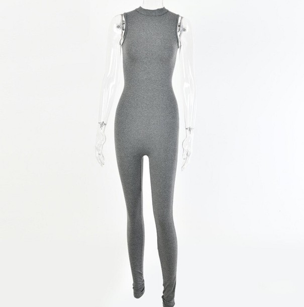 Kvinders tætsiddende jumpsuit grå M