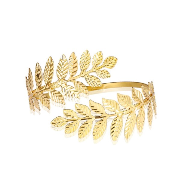 Kvinnors öppet armband med löv guld