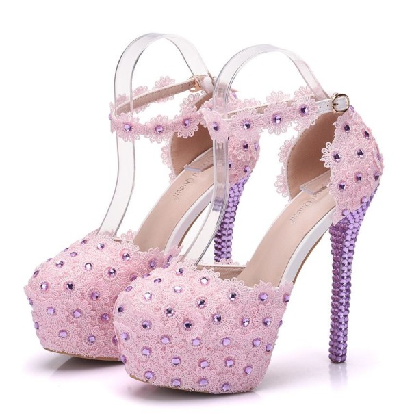 Kvinnors rosa pumps med strass 34 1