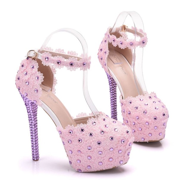 Kvinnors rosa pumps med strass