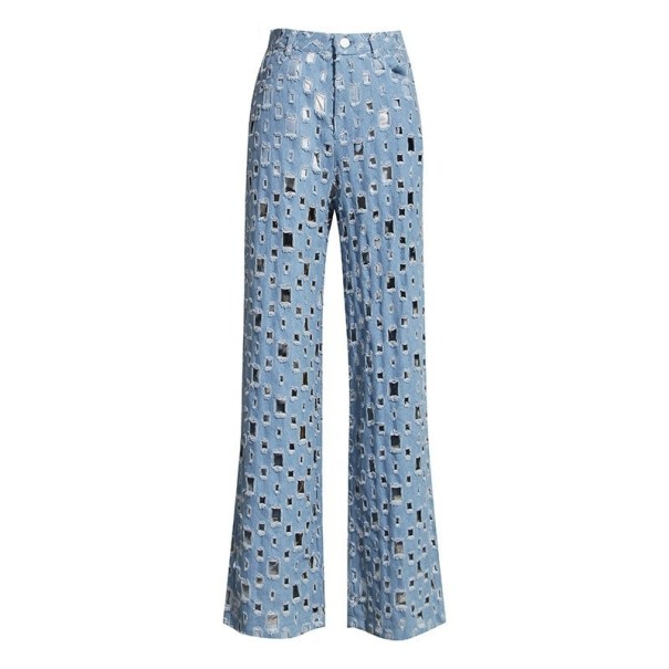 Kvinnors slitna jeans med klockbotten L