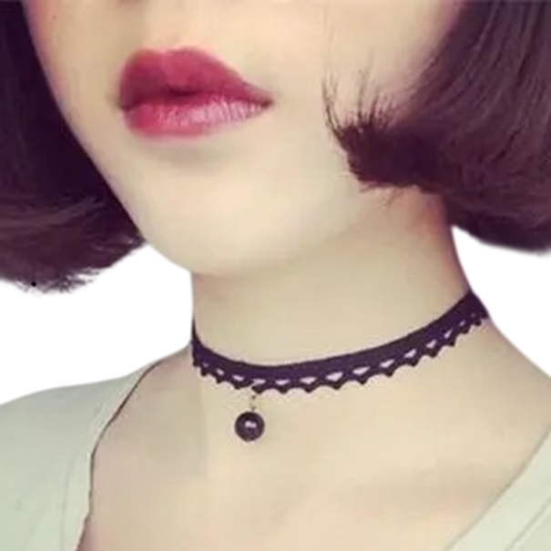 Kvinnors spets choker med hänge låsbar halsband i rostfritt stål och zinklegering svart fin accessoar för halsen 1