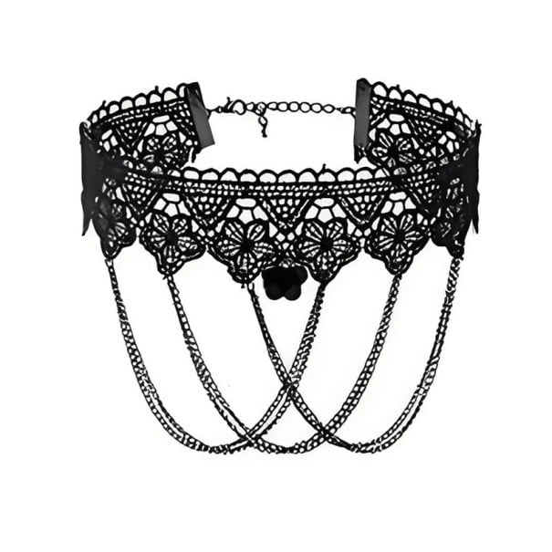 Kvinnors spets choker med kedjor och mitt hänge med stängning 32 + 5 cm halsband för hals spets svart accessoar för kvällen 1