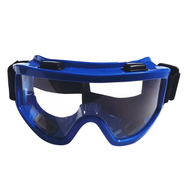 Labor-Schutzbrille, beschlag- und kratzfest, stoß- und wasserfest, staubdicht, PVC-Rahmen, PC-Linse mit Ventilen blau