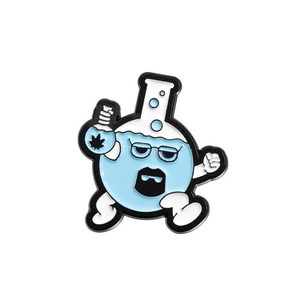 Laboratory Flask Brooch with Character Approx. 3 x 3 cm Metal Badge Blue and White with Black Outline for Clothing Backpack Bag 1