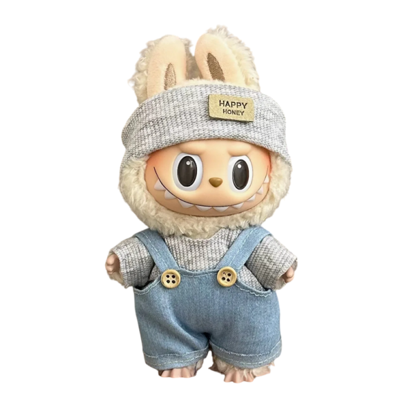 Labubu-monsterfigur med hängslen Söt plyschleksak för barn Samlarfigur med klädsel Mjukisdjur Originalpresent till fans 1