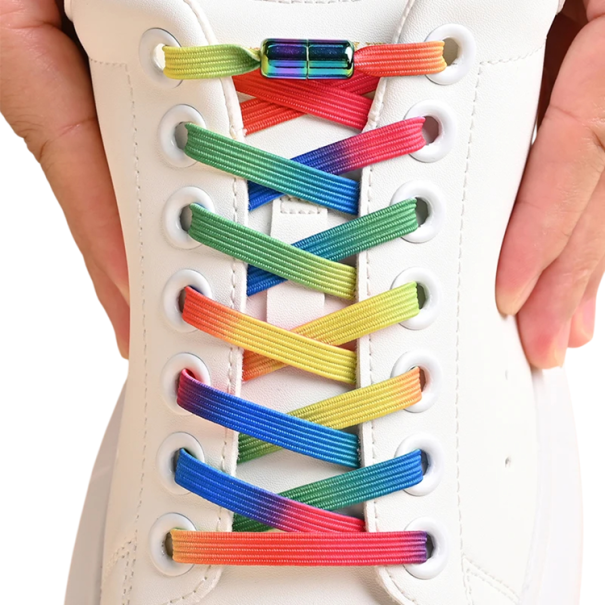 Lacci colorati per scarpe senza annodare Lacci elastici 100 cm con fibbia a vite Calzata rapida Comfort sportivo Per bambini e adulti arcobaleno