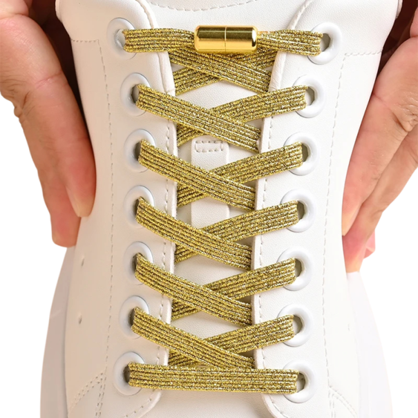 Lacci colorati per scarpe senza annodare Lacci elastici 100 cm con fibbia a vite Calzata rapida Comfort sportivo Per bambini e adulti oro