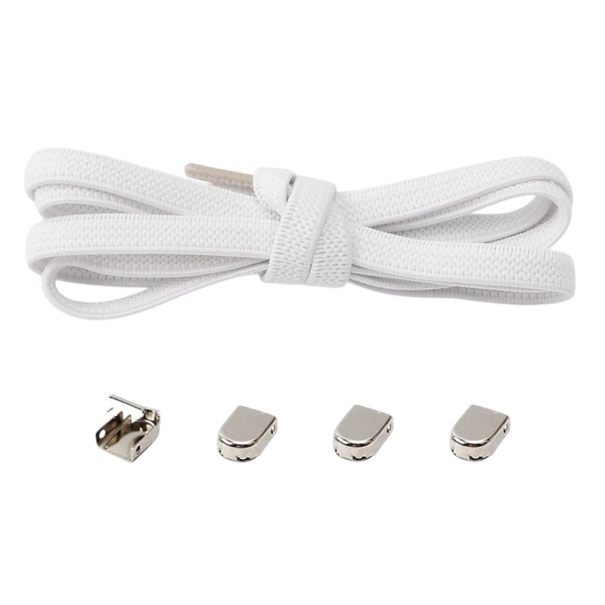 Lacci elastici per scarpe 105 x 0,7 cm Senza annodare per bambini e adulti Taglia unica Fibbia in metallo Calzata rapida Stile sportivo bianco