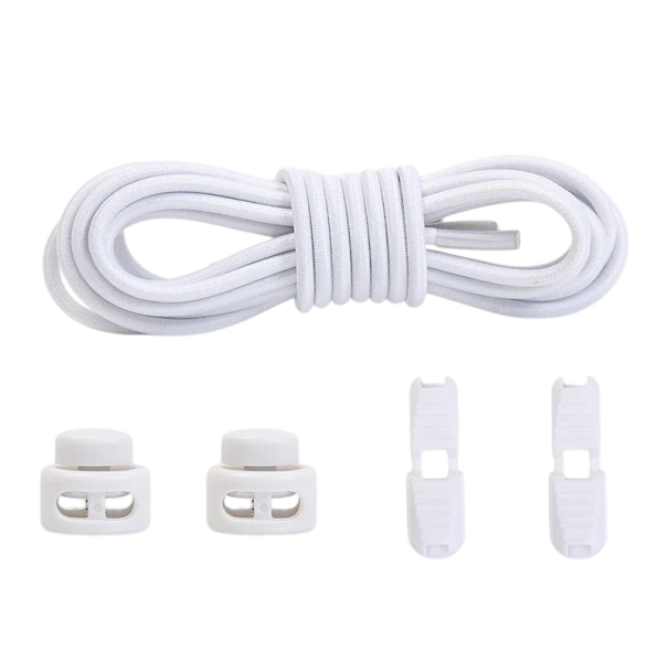 Lacci rotondi per scarpe senza annodare 100 cm Lacci elastici con fibbia in plastica 2 clip e bottoni Calzata sportiva e confortevole bianco