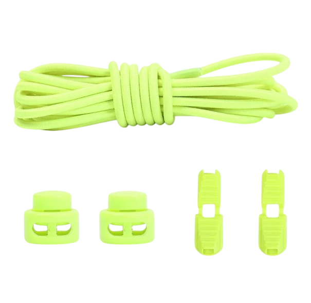 Lacci rotondi per scarpe senza annodare 100 cm Lacci elastici con fibbia in plastica 2 clip e bottoni Calzata sportiva e confortevole verde neon
