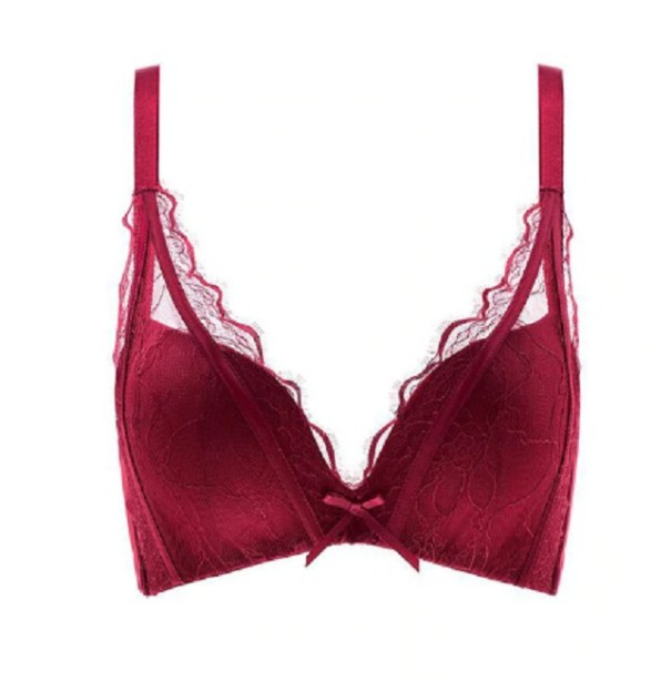 Lace Bralette with a Deep Neckline wine red 75A