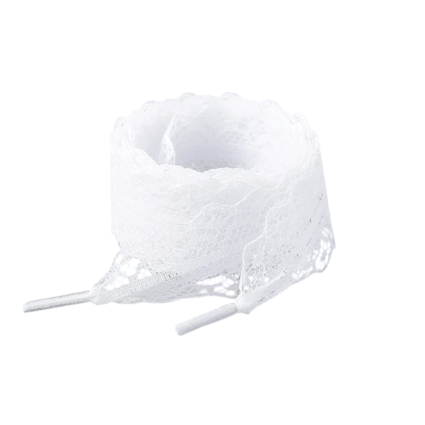 Lace Shoelaces 140 x 2.9 cm Short Flat Silk Laces Fine Lace Ribbons for Decorative Lacing and Fashion Accessories white