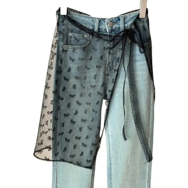 Lace Tulle Wrap Belt 74 x 55 cm Transparent Skirt with Butterfly Pattern Overlay over Trousers Elegant Layered Accessory black