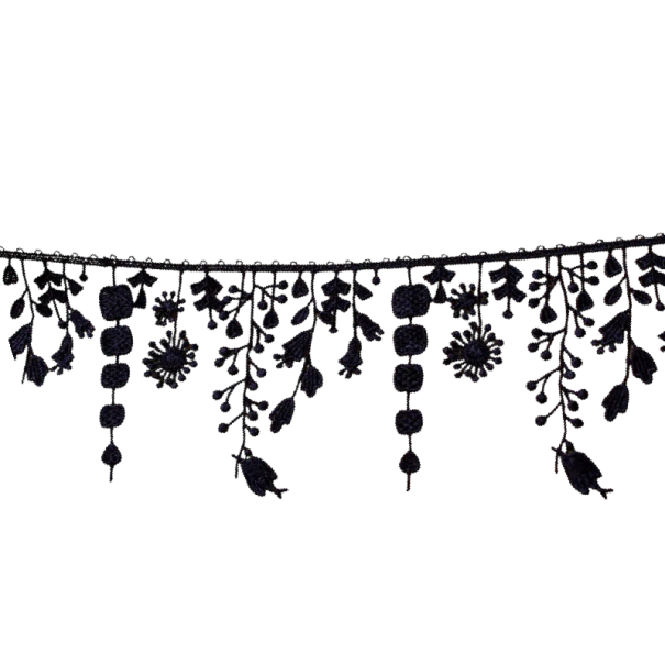 Lacebånd med blomsterkvaster 10 cm x 91 cm Polyester dekoration lace til pyntning af kjoler, tøj, accessories og kreativt arbejde sort