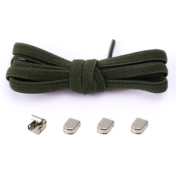 Lacets élastiques pour chaussures 105 x 0,7 cm Sans nouage pour enfants et adultes Taille unique Boucle en métal Enfilage rapide Style vert armée