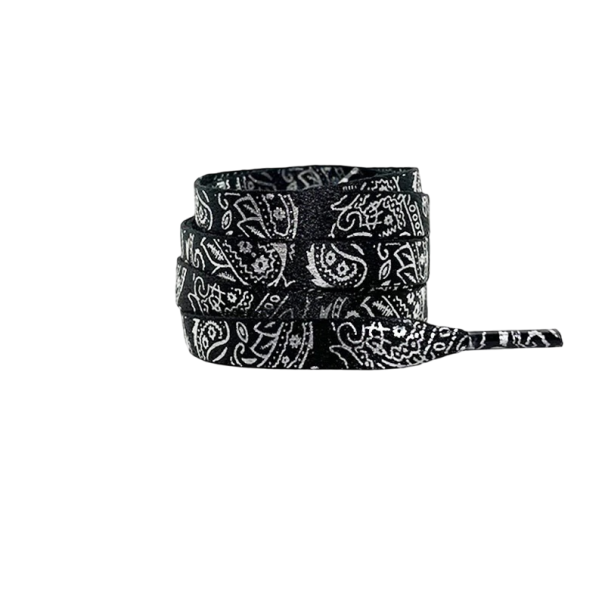 Lacets plats à motifs pour chaussures 120 cm Lacets colorés en coton polyester Accessoire de mode stylé Lacets à motifs Chaussures noir-argent