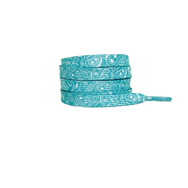 Lacets plats à motifs pour chaussures 140 cm Lacets colorés en coton polyester Accessoire de mode stylé Lacets à motifs Baskets Chaussures turquoise-blanc