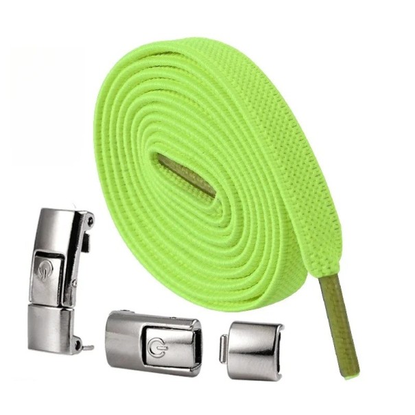 Lacets sans nouage avec verrou 100 cm Lacets élastiques de sport avec boucle en métal Chaussures de course Chaussures de fitness Chaussures pour enfants vert fluo