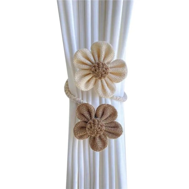 Laço floral para cortina suporte decorativo 34 cm algodão e linho bege e castanho suporte têxtil para amarrar cortinas de janela 1