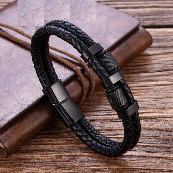 Läderarmband för män H269 svart 21 cm