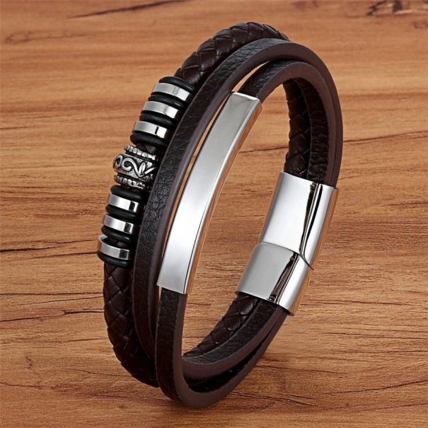 Läderarmband för män H283 svart 19 cm