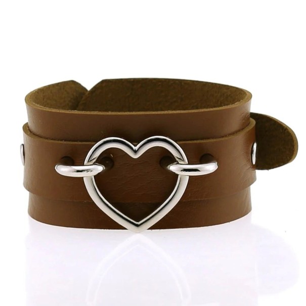 Läderarmband med hjärta brun