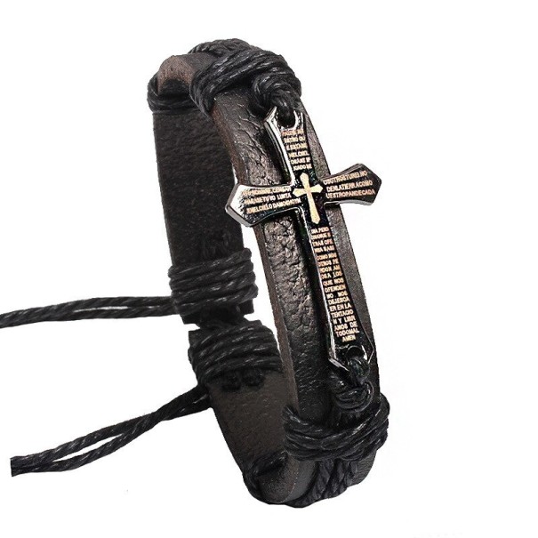 Läderarmbandskors för män svart