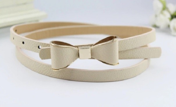 Läderbälte för kvinnor med rosett L67 beige