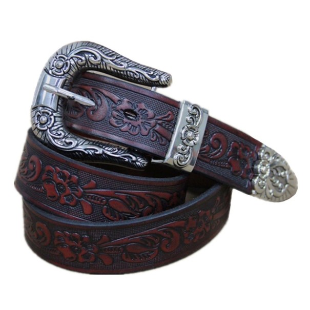 Läderbälte för män L484 vinröd 115 cm