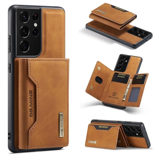 Läderskyddsfodral med magnetisk korthållare för Samsung Galaxy S23 Ultra gul