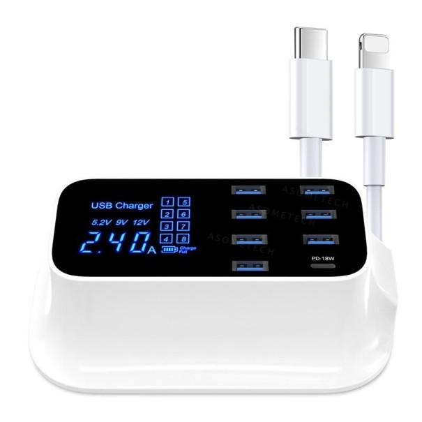 Ladestation 7 USB-porte / USB-C med PD 3.0 2