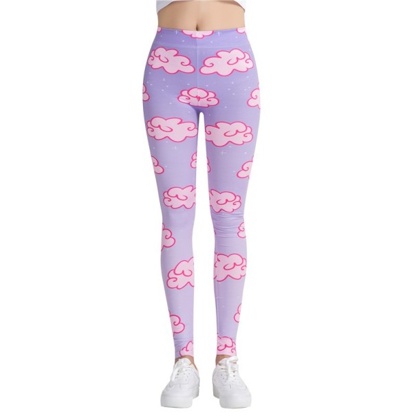 Ladies' 3D Leggings with Clouds - Purple 1