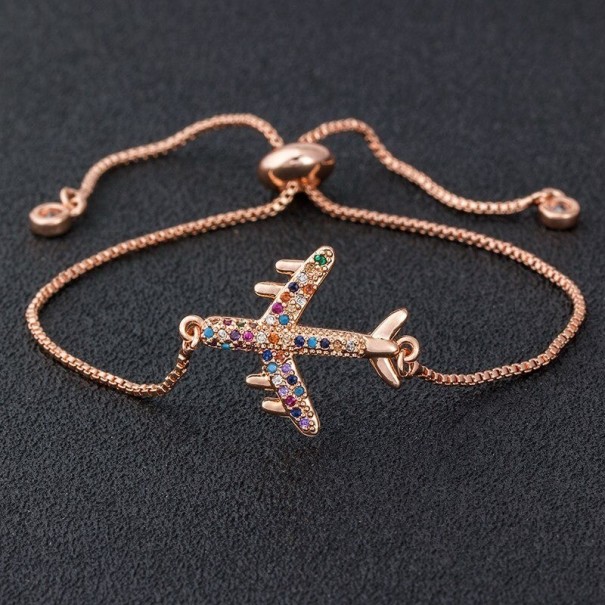 Ladies' Adjustable Bracelet with Airplane old rose