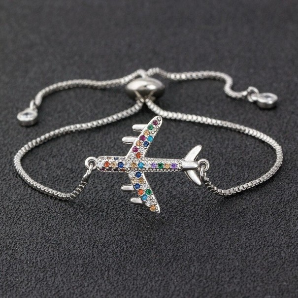 Ladies' Adjustable Bracelet with Airplane silver
