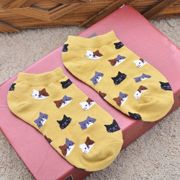 Ladies' Ankle Socks with Cats - 3 Pairs yellow