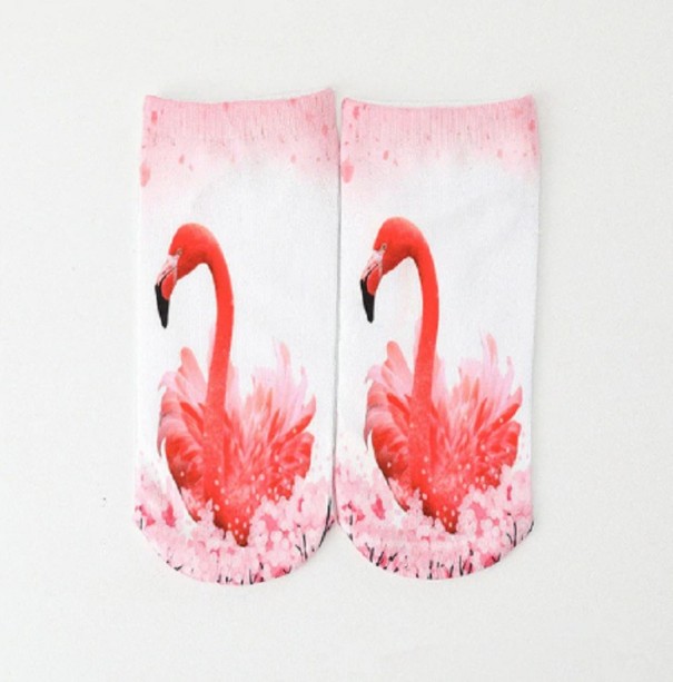 Ladies' Ankle Socks with Flamingos white