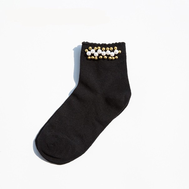 Ladies' Ankle Socks with Pearls A670 4