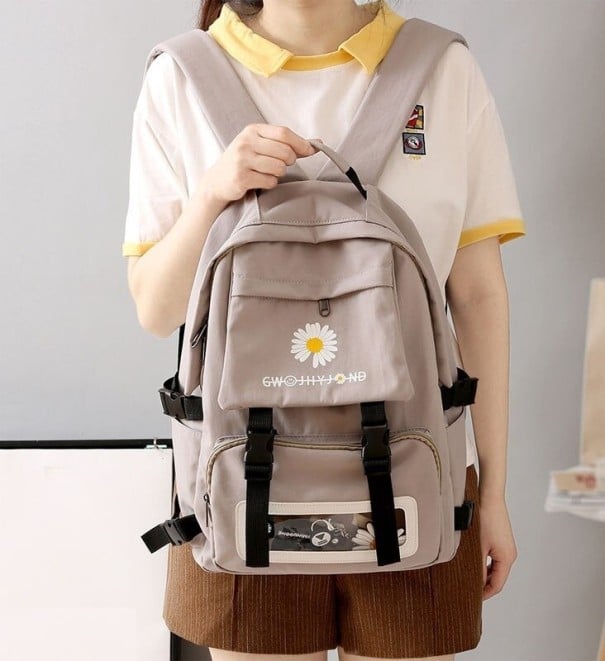 Ladies' Backpack with Transparent Pocket grey