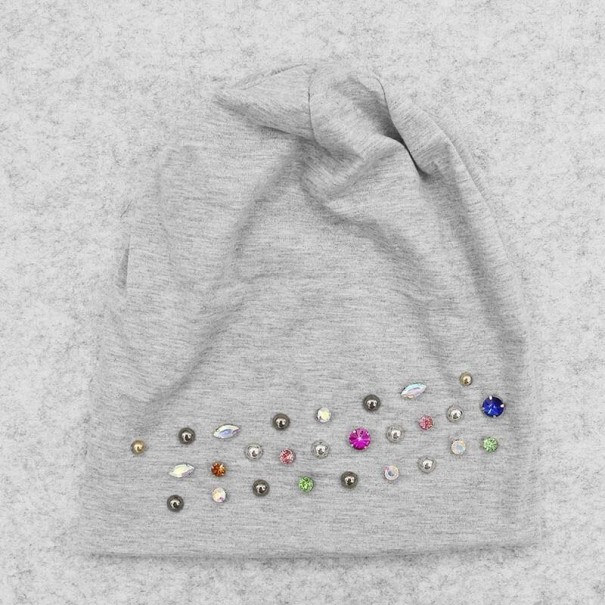 Ladies' Beanie with Gems light grey